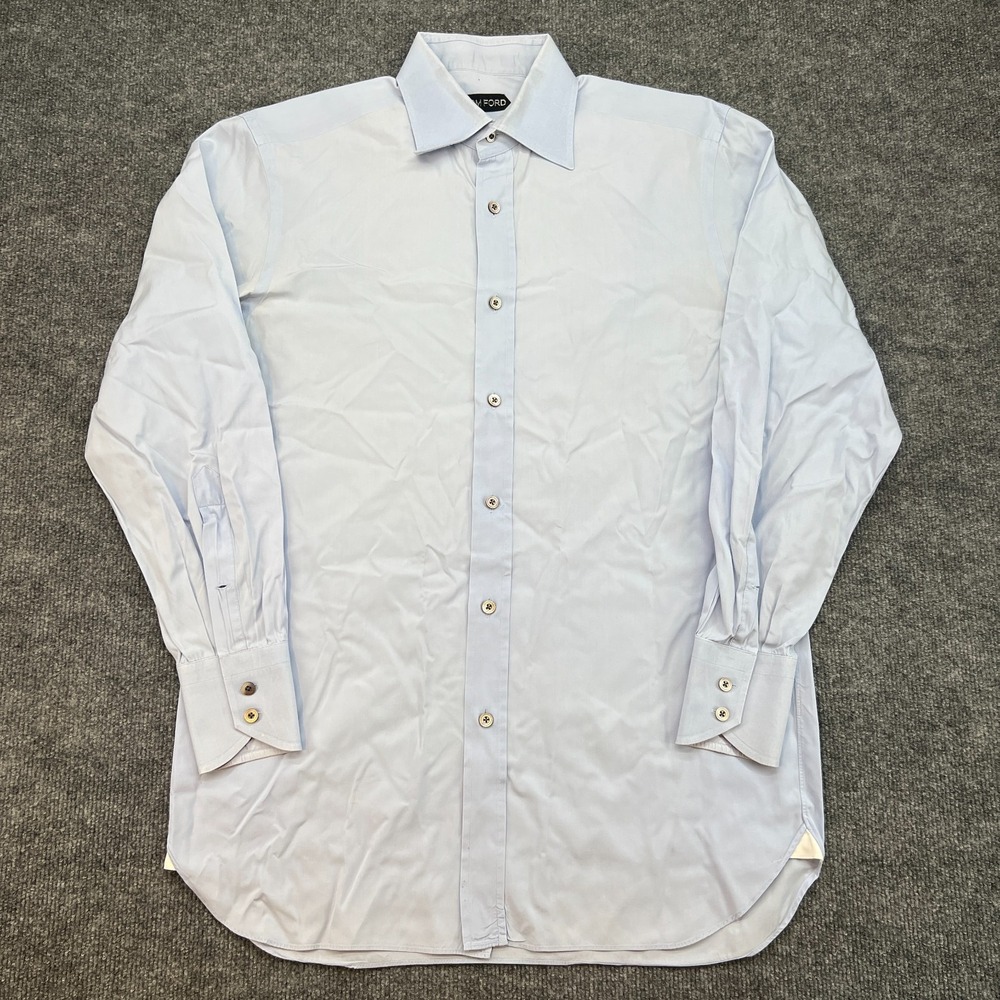 Tom Ford Shirt Men's 15 3/4 x 40 Long Sleeve Blue Cotton *FLAWS*